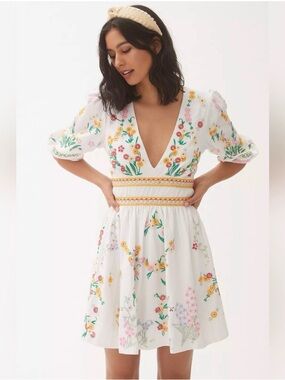 Deep-V Floral Mini Dress